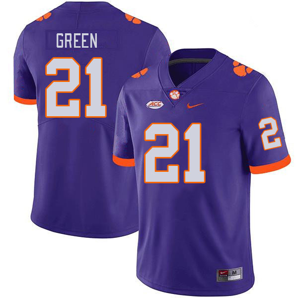 Men's Clemson Tigers Jarvis Green #21 College Purple NCAA Authentic Football Stitched Jersey 23HD30QA
